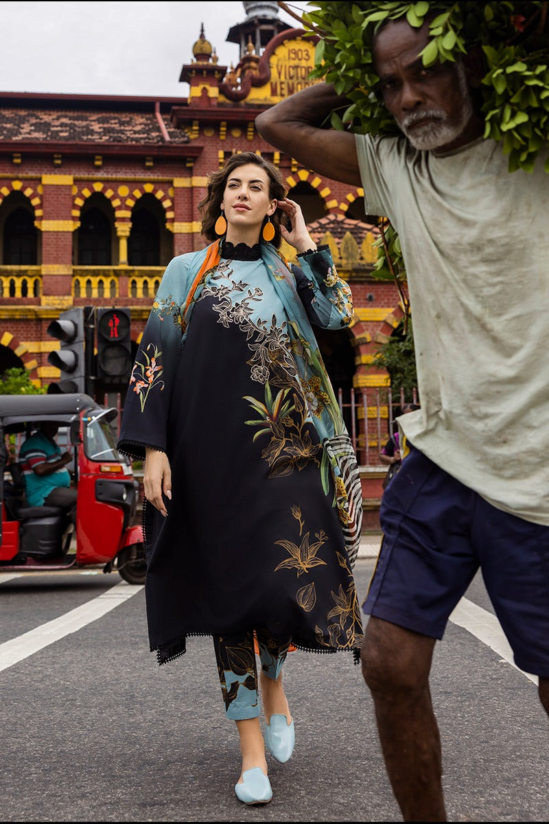 LZ0179-SUMMER 3PC Lawn Embroidered Shirt With Organza Embroidered Dupatta