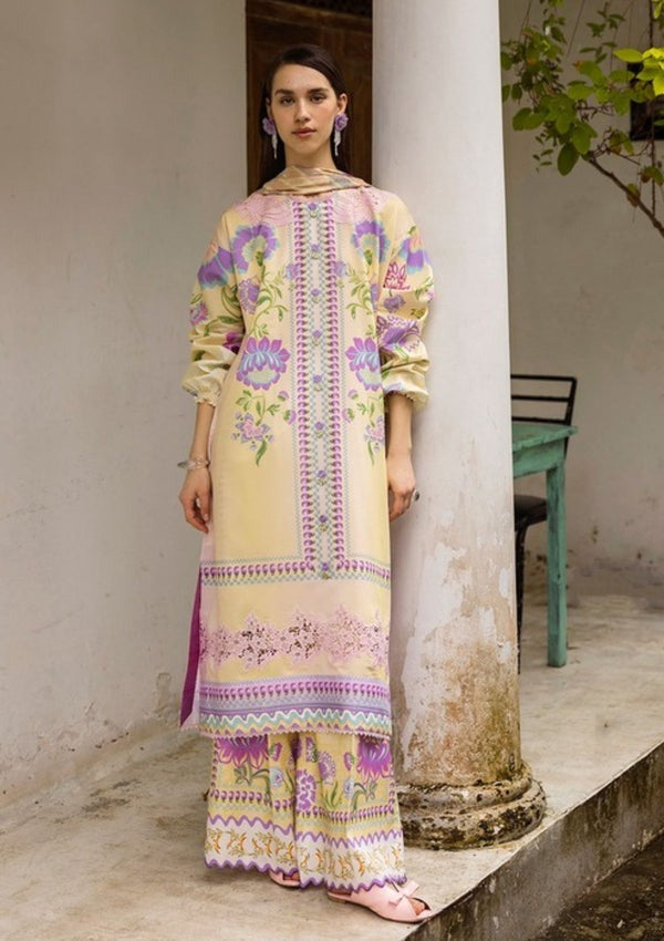LZ0185-SUMMER 3PC Lawn Embroidered Shirt With Organza Embroidered Dupatta