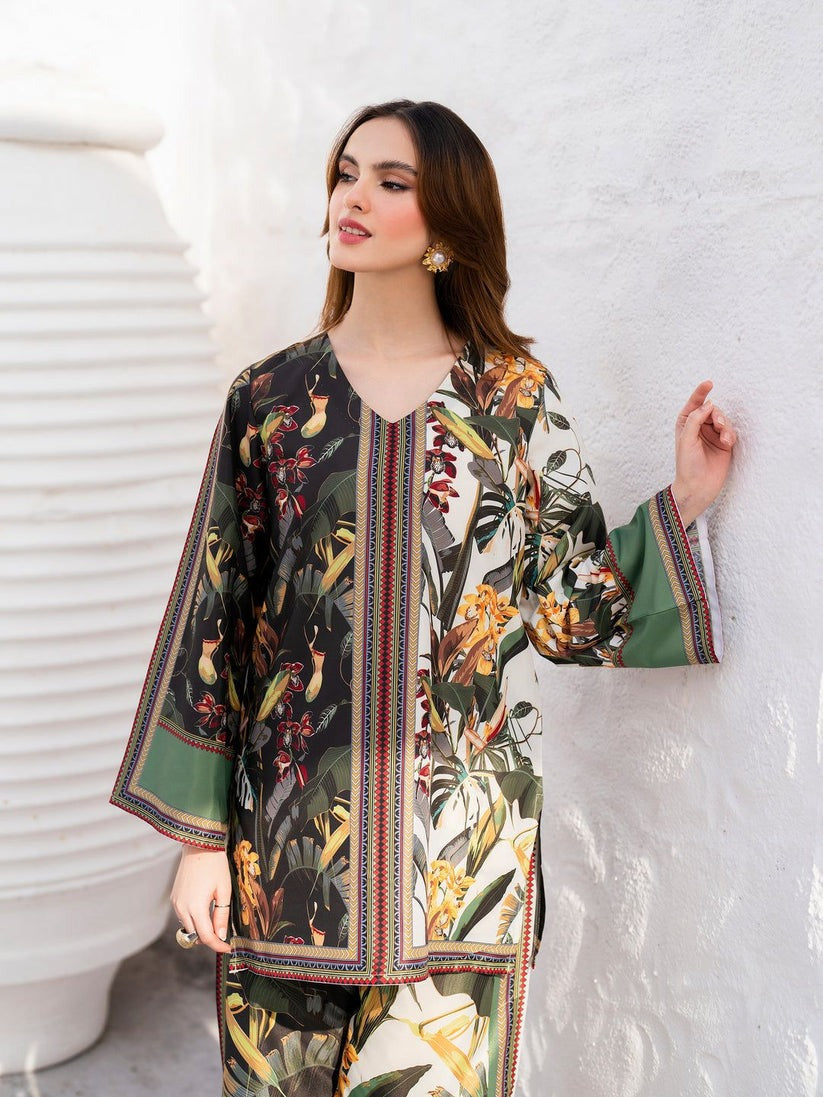 LZ0198-Digital Lawn 3-Piece Set – Bana Dora Prints with Voile Dupatta