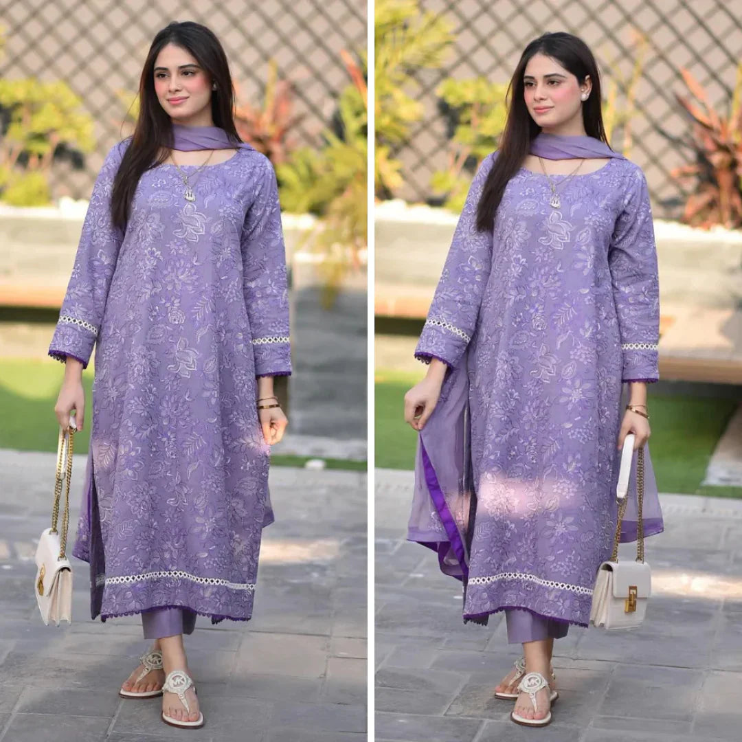 LZ0154-Breeze 3PC Lawn Embroidered Suit